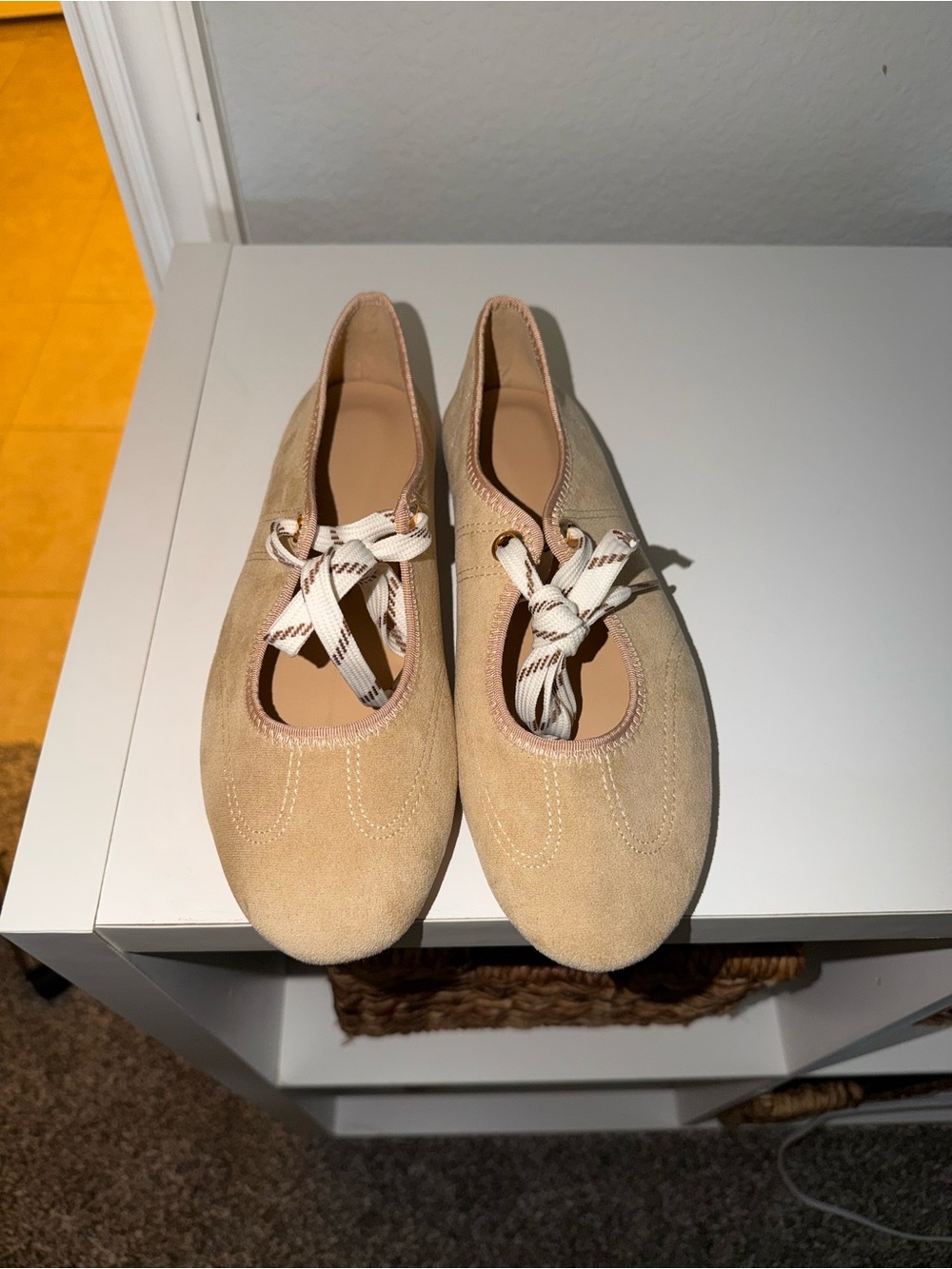 Lace up Ballet Flats for Women Round Toe Mary Jane Ballerina Flats